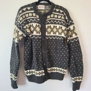 Vintage Witick Wool Sweater Cardigan Handmade in Finland Fair Isle